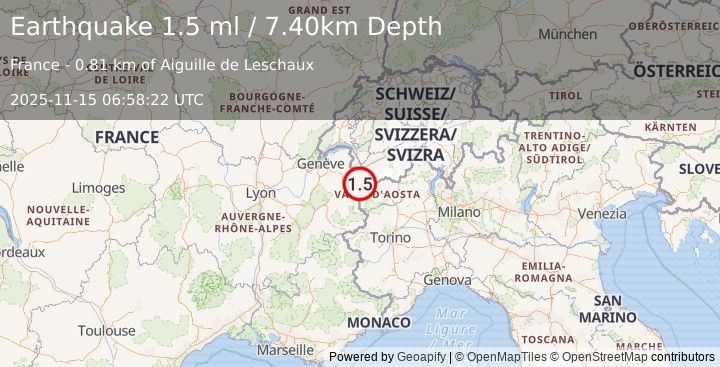 Earthquake NORTHERN ITALY (1.5 ml) (2025-11-15 06:58:22 UTC)
