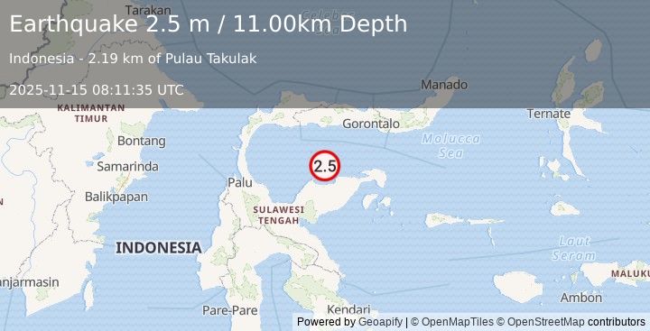 Earthquake SULAWESI, INDONESIA (2.5 m) (2025-11-15 08:11:35 UTC)