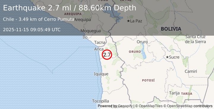 Earthquake TARAPACA, CHILE (2.7 ml) (2025-11-15 09:05:49 UTC)