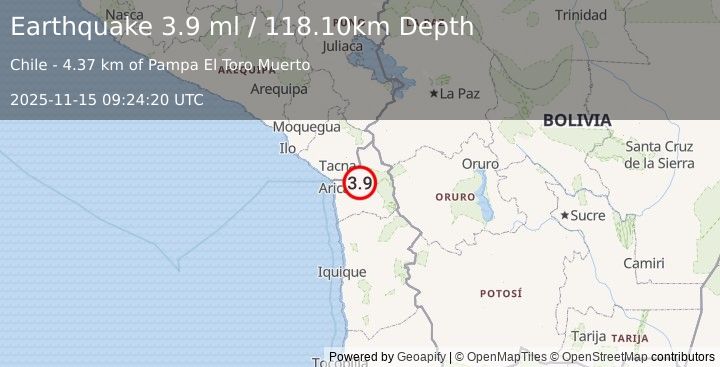 Earthquake TARAPACA, CHILE (4.1 m) (2025-11-15 09:24:21 UTC)