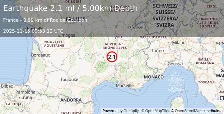 Earthquake FRANCE (2.1 ml) (2025-11-15 09:53:12 UTC)