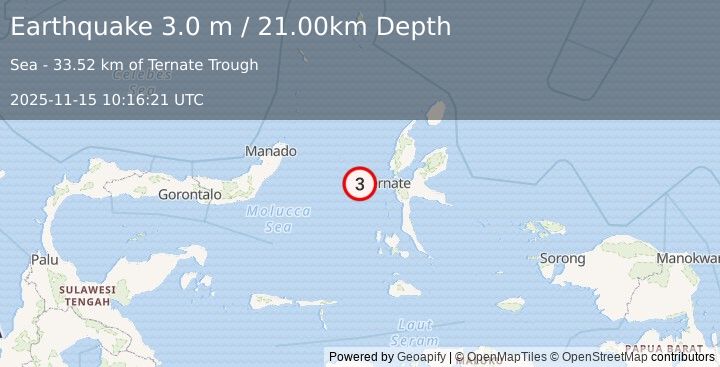 Earthquake MOLUCCA SEA (3.0 m) (2025-11-15 10:16:21 UTC)