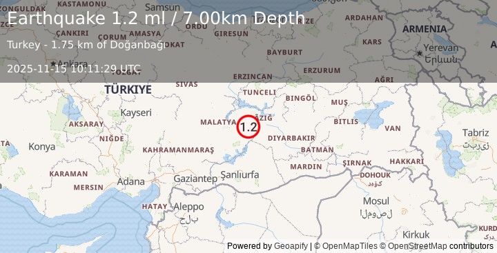 Earthquake EASTERN TURKEY (1.2 ml) (2025-11-15 10:11:29 UTC)