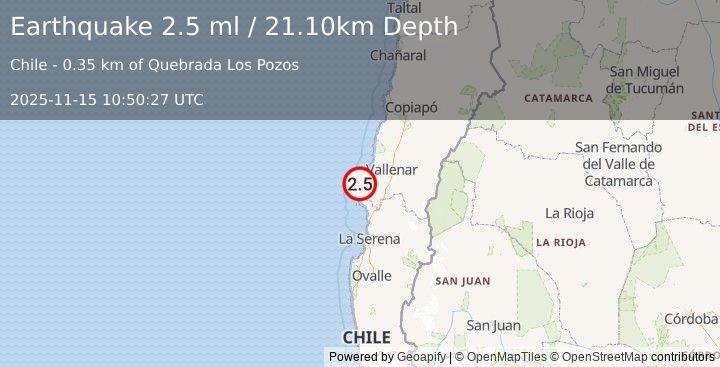 Earthquake ATACAMA, CHILE (2.5 ml) (2025-11-15 10:50:27 UTC)