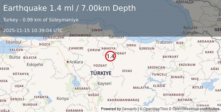 Earthquake CENTRAL TURKEY (1.4 ml) (2025-11-15 10:39:04 UTC)