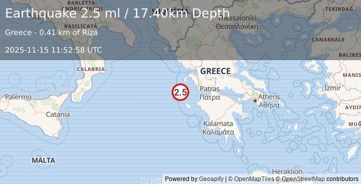 Earthquake GREECE (2.5 ml) (2025-11-15 11:52:58 UTC)