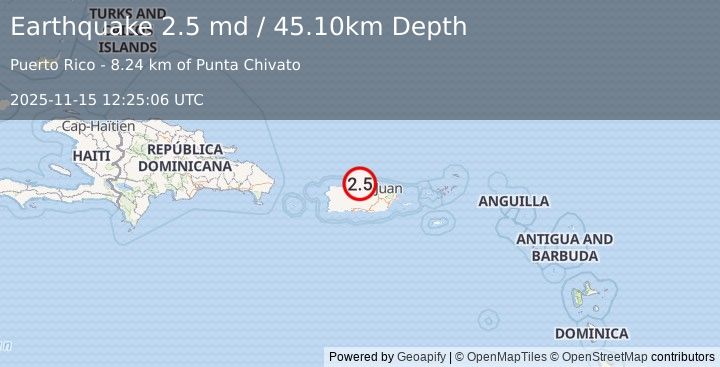 Earthquake PUERTO RICO REGION (2.5 md) (2025-11-15 12:25:06 UTC)