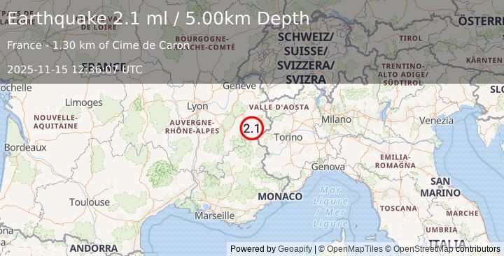 Earthquake FRANCE (2.1 ml) (2025-11-15 12:36:06 UTC)