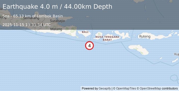 Earthquake SOUTH OF BALI, INDONESIA (4.0 m) (2025-11-15 13:33:34 UTC)