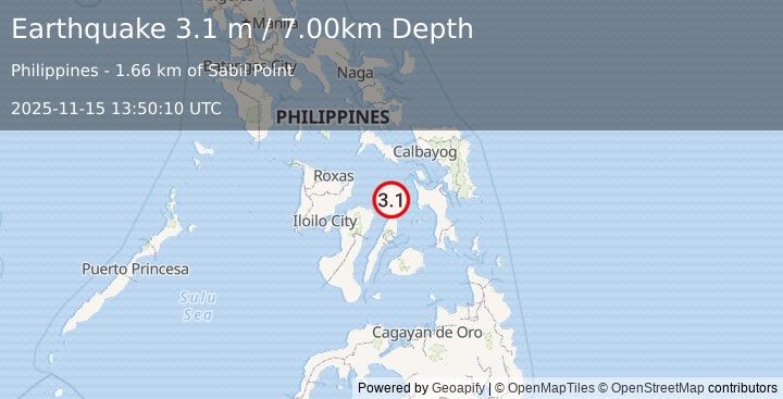 Earthquake VISAYAN SEA, PHILIPPINES (3.1 m) (2025-11-15 13:50:10 UTC)