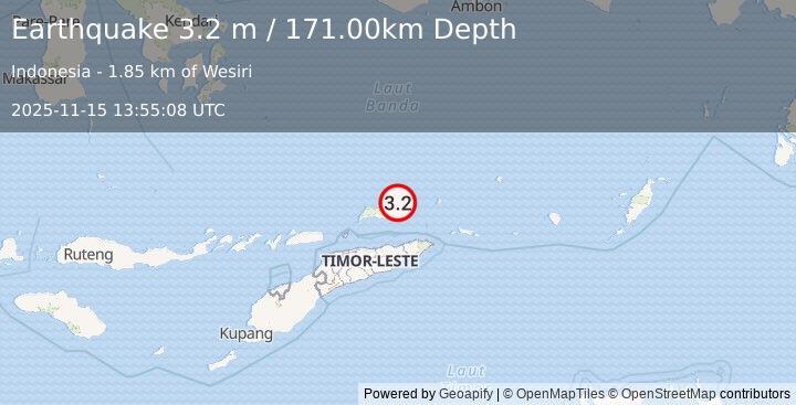 Earthquake KEPULAUAN BARAT DAYA, INDONESIA (3.2 m) (2025-11-15 13:55:08 UTC)