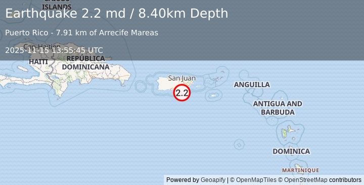 Earthquake PUERTO RICO REGION (2.2 md) (2025-11-15 13:55:45 UTC)