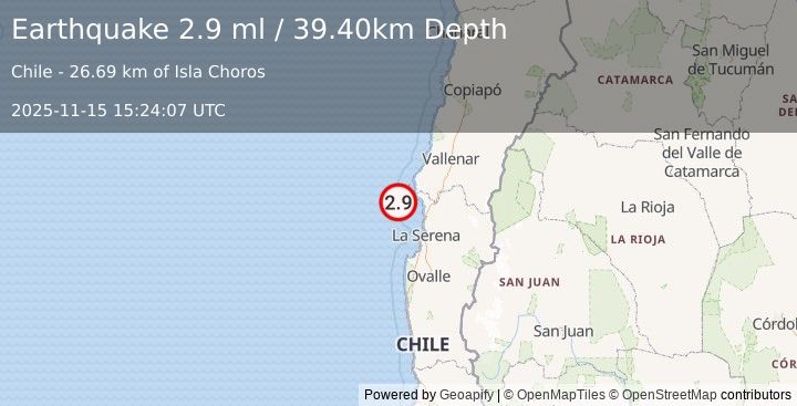 Earthquake OFFSHORE COQUIMBO, CHILE (2.9 ml) (2025-11-15 15:24:07 UTC)