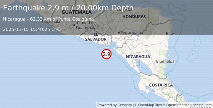 Earthquake OFFSHORE EL SALVADOR (2.9 m) (2025-11-15 15:40:25 UTC)