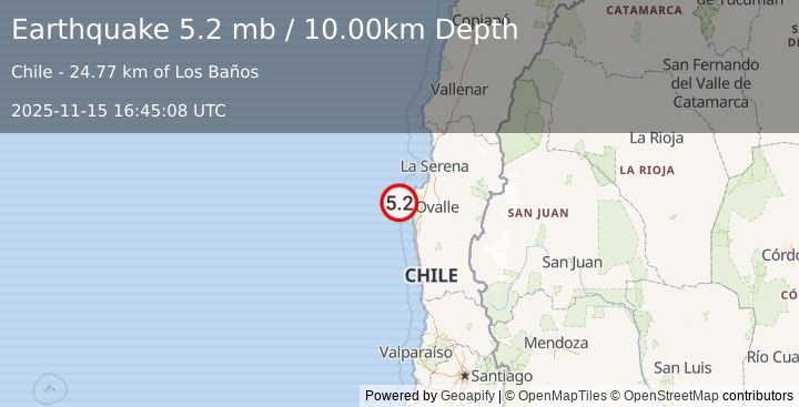 Earthquake COQUIMBO, CHILE (5.1 m) (2025-11-15 16:45:09 UTC)