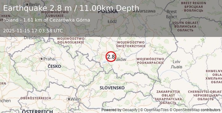 Earthquake POLAND (2.8 m) (2025-11-15 17:03:58 UTC)