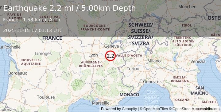 Earthquake FRANCE (2.2 ml) (2025-11-15 17:01:13 UTC)