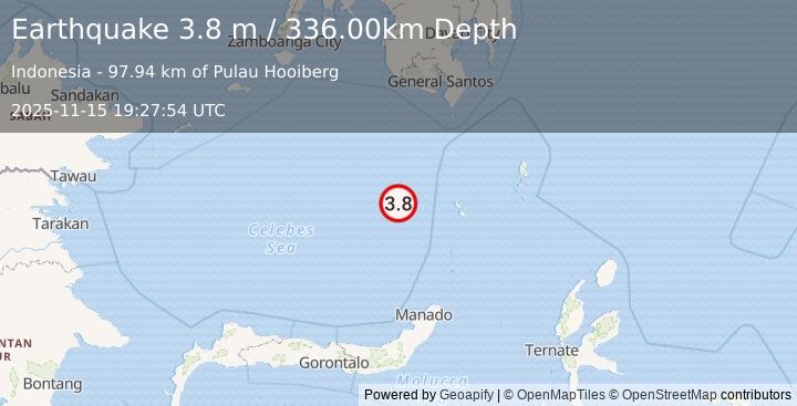 Earthquake CELEBES SEA (3.8 m) (2025-11-15 19:27:54 UTC)