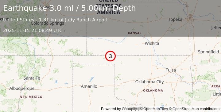 Earthquake OKLAHOMA (3.0 ml) (2025-11-15 21:08:50 UTC)
