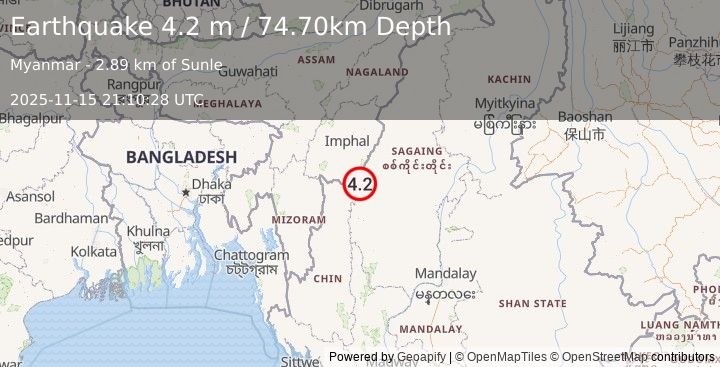 Earthquake MYANMAR (3.5 m) (2025-11-15 21:10:25 UTC)