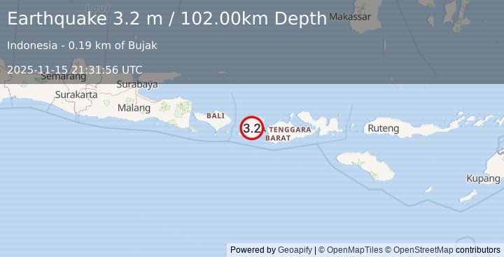 Earthquake LOMBOK REGION, INDONESIA (3.2 m) (2025-11-15 21:31:56 UTC)