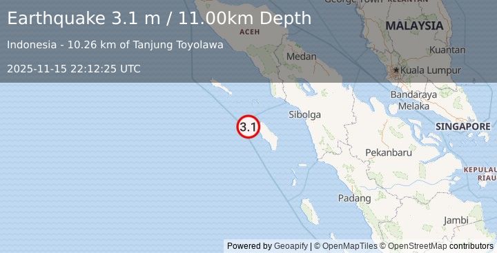 Earthquake NIAS REGION, INDONESIA (3.1 m) (2025-11-15 22:12:25 UTC)