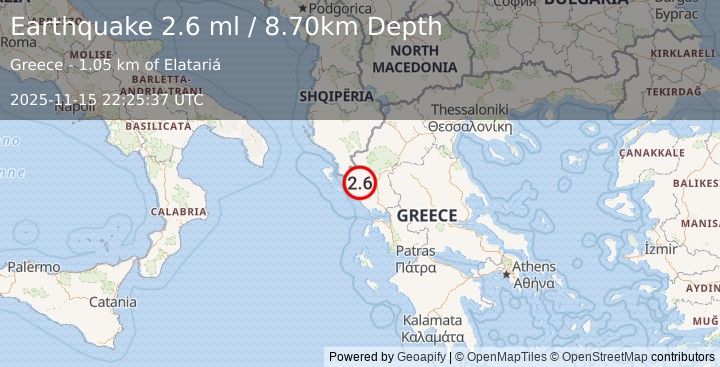 Earthquake GREECE (2.6 ml) (2025-11-15 22:25:36 UTC)