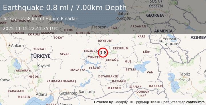 Earthquake EASTERN TURKEY (0.8 ml) (2025-11-15 22:41:35 UTC)