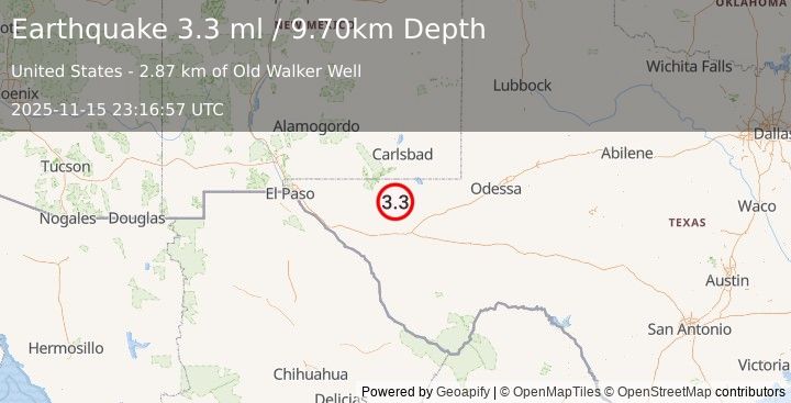 Earthquake WESTERN TEXAS (3.2 ml) (2025-11-15 23:16:56 UTC)