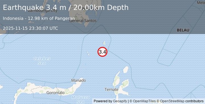 Earthquake KEPULAUAN TALAUD, INDONESIA (3.4 m) (2025-11-15 23:30:07 UTC)
