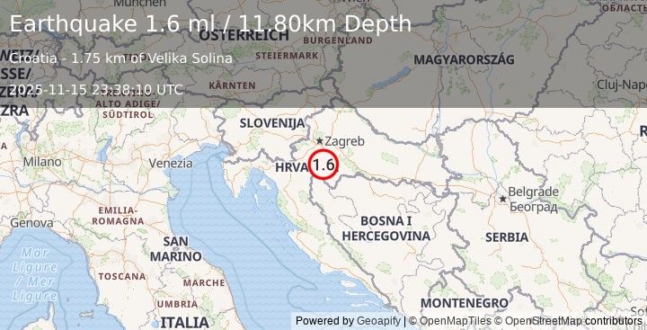 Earthquake CROATIA (1.6 ml) (2025-11-15 23:38:10 UTC)