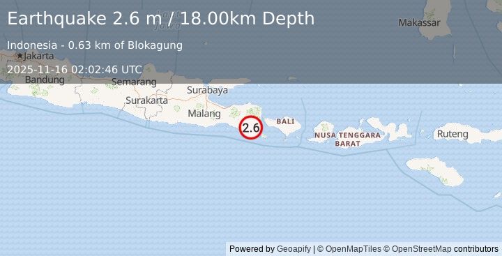 Earthquake BALI REGION, INDONESIA (2.6 m) (2025-11-16 02:02:46 UTC)