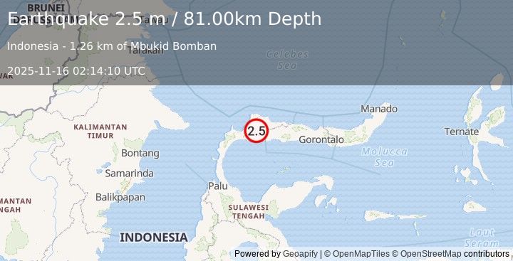 Earthquake MINAHASA, SULAWESI, INDONESIA (2.5 m) (2025-11-16 02:14:10 UTC)