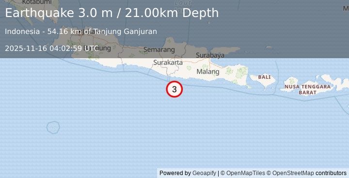 Earthquake JAVA, INDONESIA (3.0 m) (2025-11-16 04:02:59 UTC)