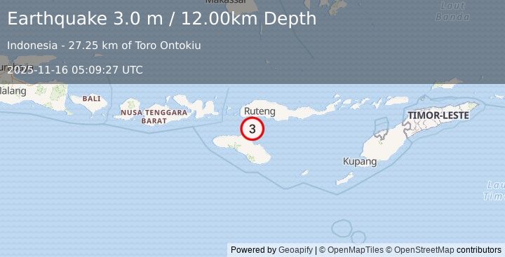 Earthquake SUMBA REGION, INDONESIA (3.0 m) (2025-11-16 05:09:27 UTC)
