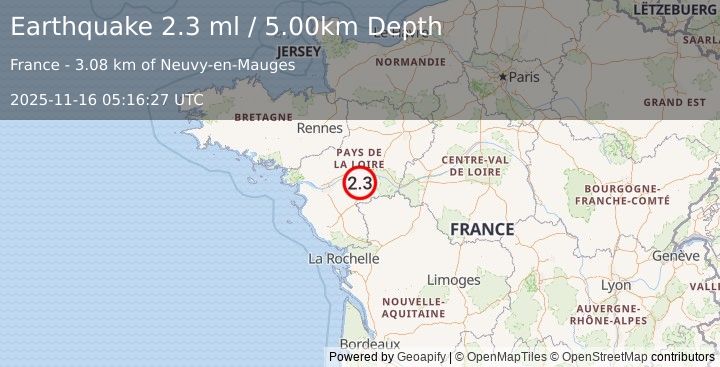Earthquake FRANCE (2.3 ml) (2025-11-16 05:16:27 UTC)