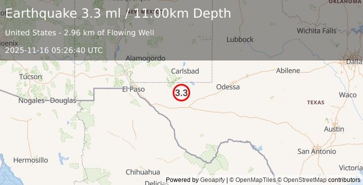 Earthquake WESTERN TEXAS (3.3 ml) (2025-11-16 05:26:40 UTC)