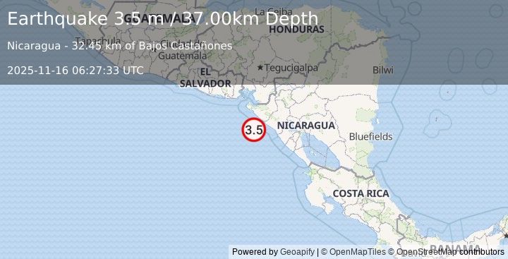 Earthquake NEAR COAST OF NICARAGUA (3.5 m) (2025-11-16 06:27:33 UTC)