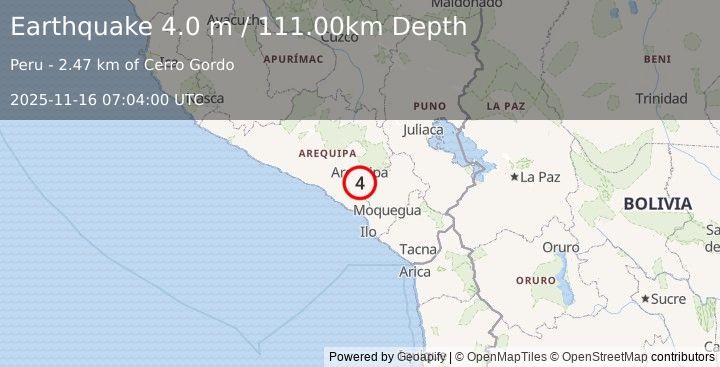 Earthquake SOUTHERN PERU (4.0 m) (2025-11-16 07:04:00 UTC)