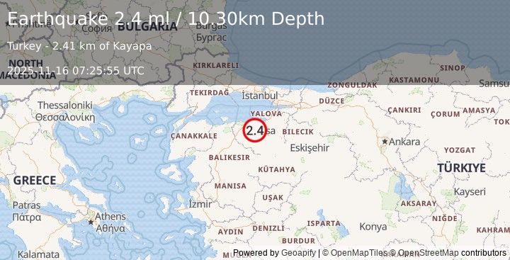 Earthquake WESTERN TURKEY (2.4 ml) (2025-11-16 07:25:55 UTC)