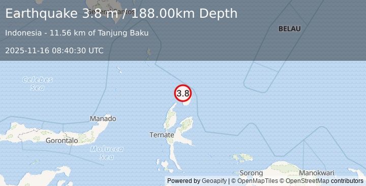Earthquake HALMAHERA, INDONESIA (3.8 m) (2025-11-16 08:40:30 UTC)