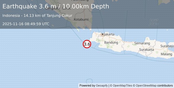 Earthquake JAVA, INDONESIA (3.6 m) (2025-11-16 08:49:59 UTC)