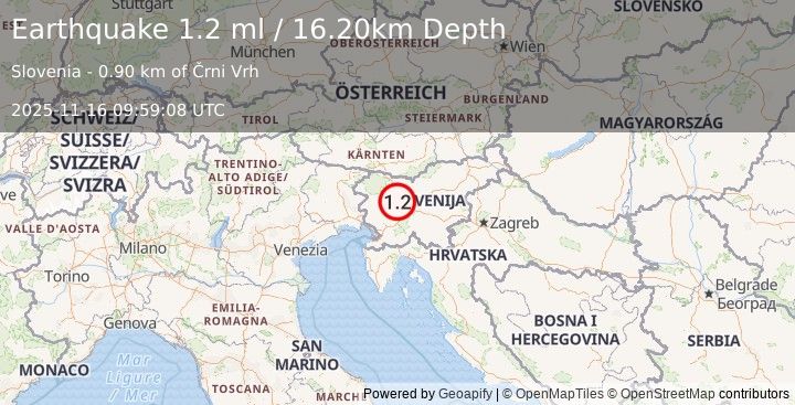 Earthquake SLOVENIA (1.2 ml) (2025-11-16 09:59:08 UTC)