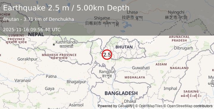 Earthquake BHUTAN (2.5 m) (2025-11-16 09:56:40 UTC)