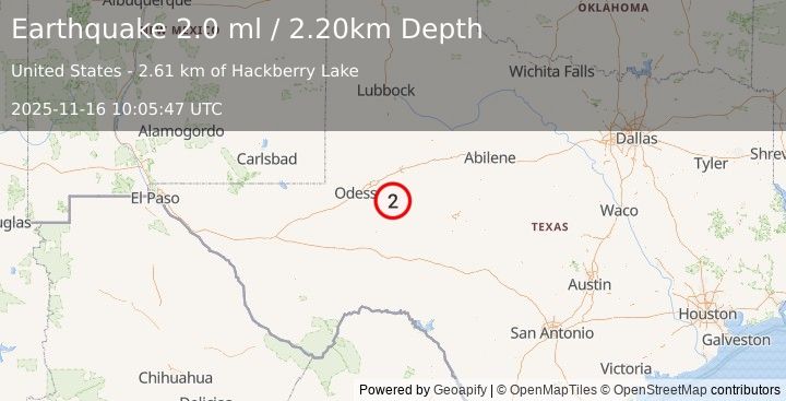 Earthquake WESTERN TEXAS (2.0 ml) (2025-11-16 10:05:47 UTC)