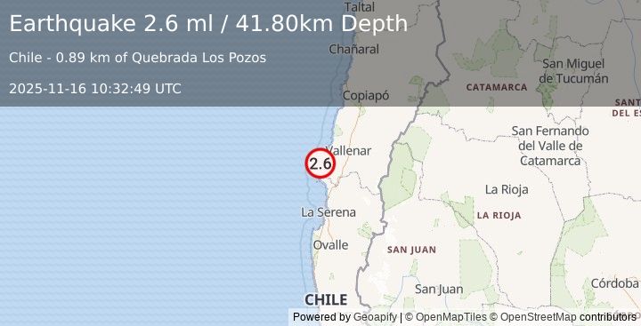 Earthquake ATACAMA, CHILE (2.6 ml) (2025-11-16 10:32:49 UTC)