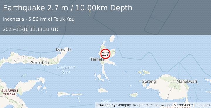 Earthquake HALMAHERA, INDONESIA (2.7 m) (2025-11-16 11:14:31 UTC)
