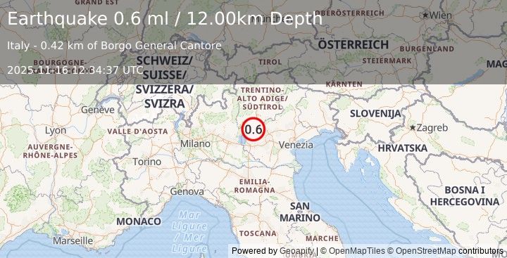 Earthquake NORTHERN ITALY (0.6 ml) (2025-11-16 12:34:37 UTC)