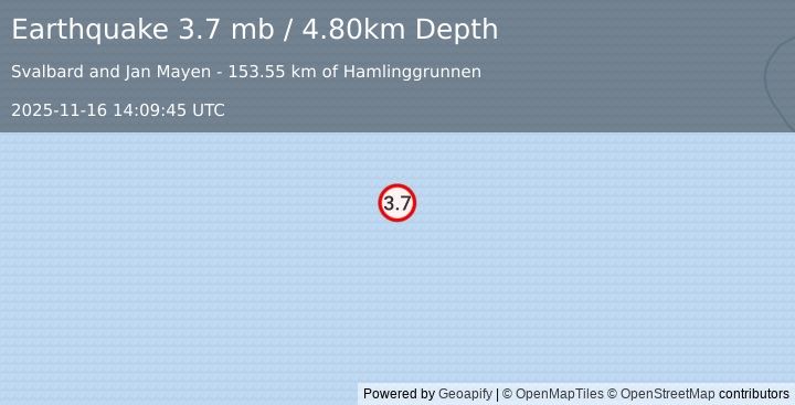 Earthquake NORWEGIAN SEA (3.7 mb) (2025-11-16 14:09:45 UTC)