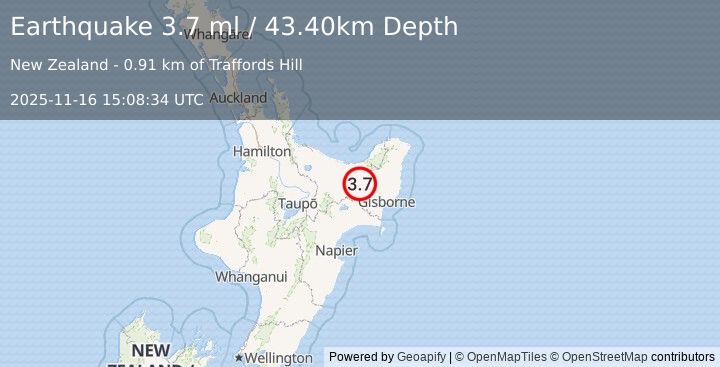 Earthquake NORTH ISLAND OF NEW ZEALAND (3.7 ml) (2025-11-16 15:08:34 UTC)